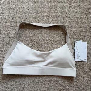 Seamless Cream Sports Bra with Contrast Straps